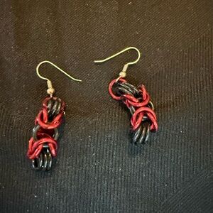 Red and Black Chainmail Earrings
